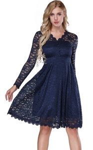 F2528-1 Retro Floral Lace Long Sleeve Vintage Swing Cocktail Bridesmaid Dress